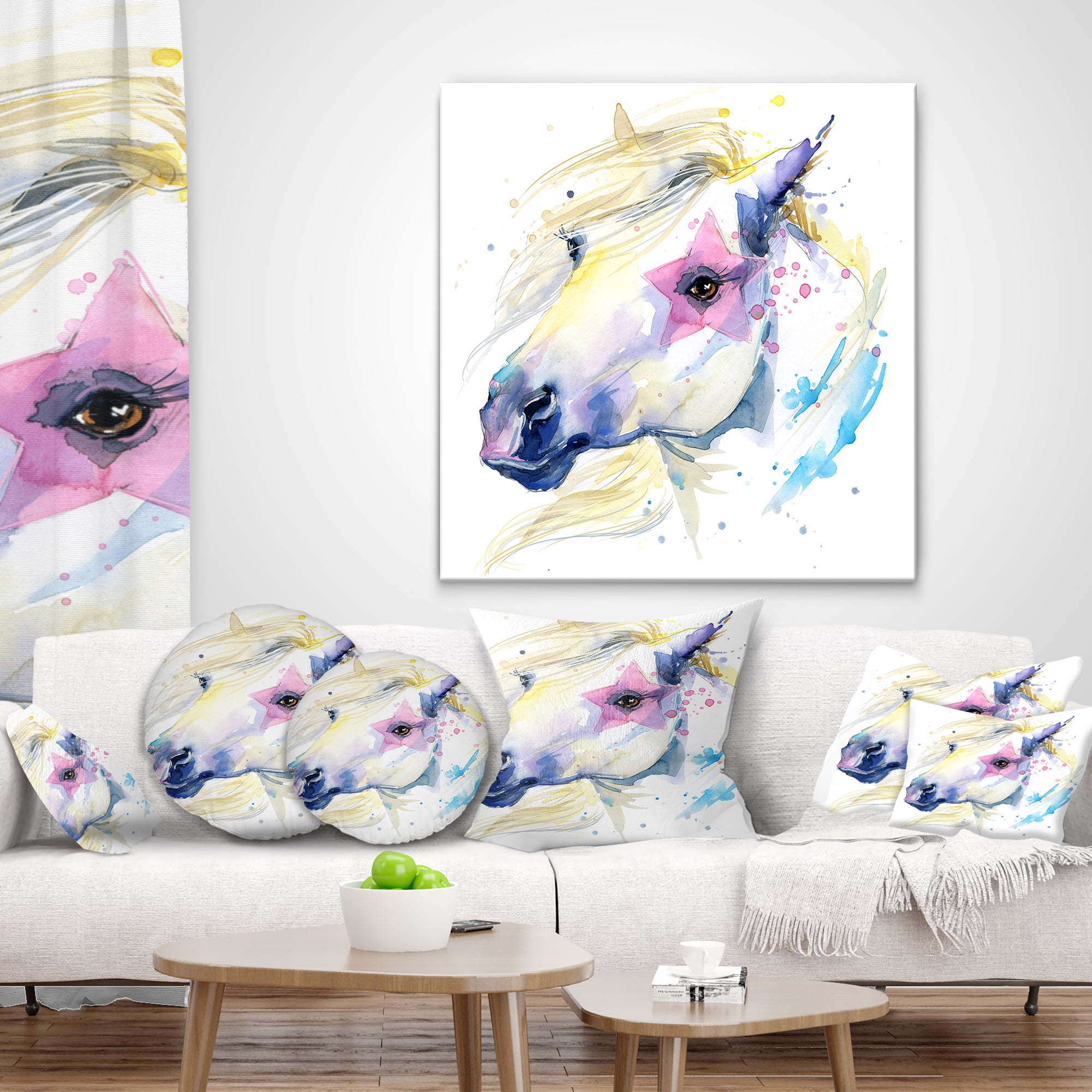 Designart Horse Illustration with Splash - Animal Throw Pillow - 16x16