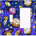 thumbnail image 2 of Metal Light Switch Wall Plate Outlet Cover (Spaceship UFO Astronaut Rocket Outerspace Star Blue Purple - Single Toggle Single Rocker), 2 of 2