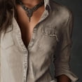 thumbnail image 6 of Endives Women's Button Down Shirt Retro Washed Western Slim Fit Shirt New Long Sleeved Casual Shirt Coffee, 6 of 7