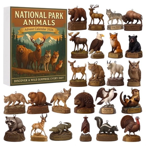 CQHVKQ Christmas National Parks Advent Calendar 2026, 24 Days Christmas Countdown Calendar of Wild Places Keepsakes, 2D Acrylic Animals Ornaments Advent Calendar for Nature Lover Gifts, Xmas Tree
