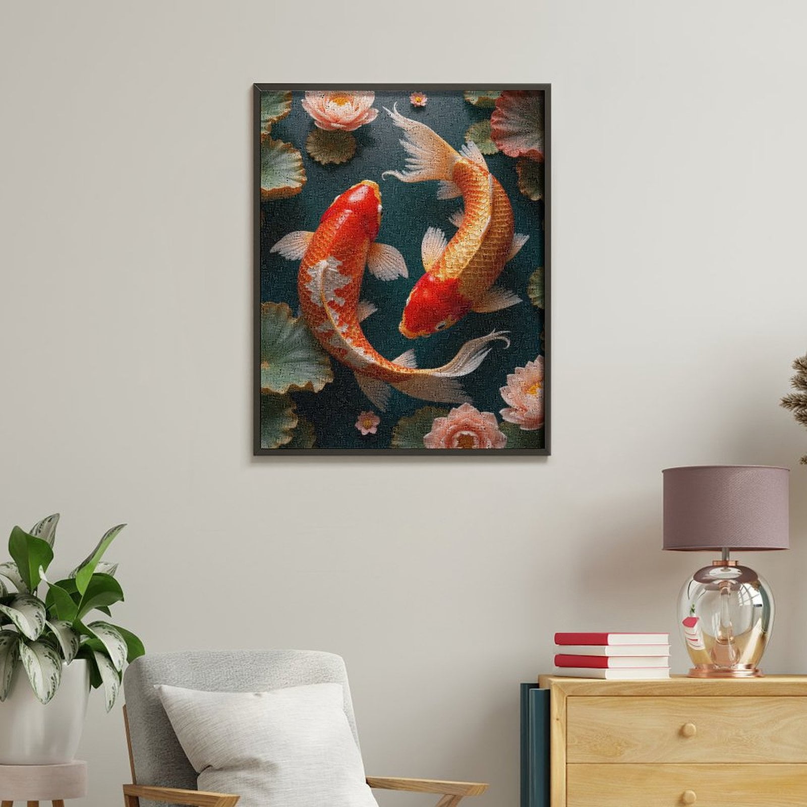 Paint By Numbers Kit for Adults Beginner - DIY Koi Fish Lotus Pond Art Canvas Painting Kits for Adults, Frameless Paint By Number for Adults for Home Wall Decor 16x20 Inch