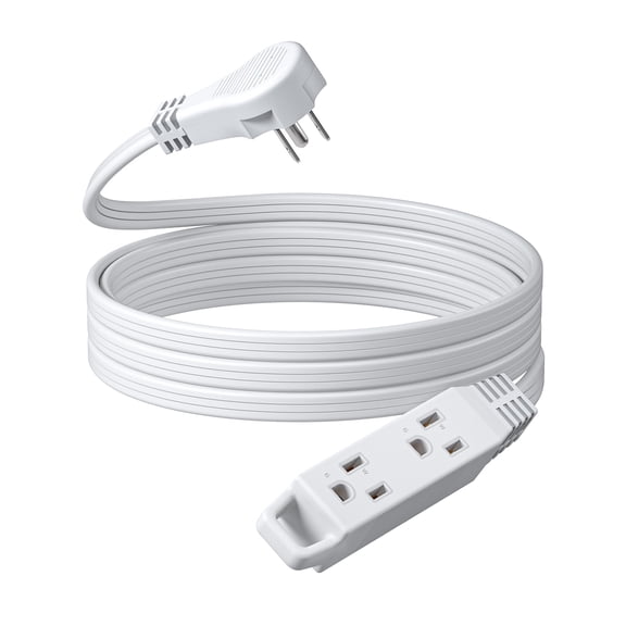 DEWENWILS 12ft Flat Plug Extension Cord for Indoor 16 AWG SPT-3 Power Strip with 3 Outlets Hanging Hole White Color