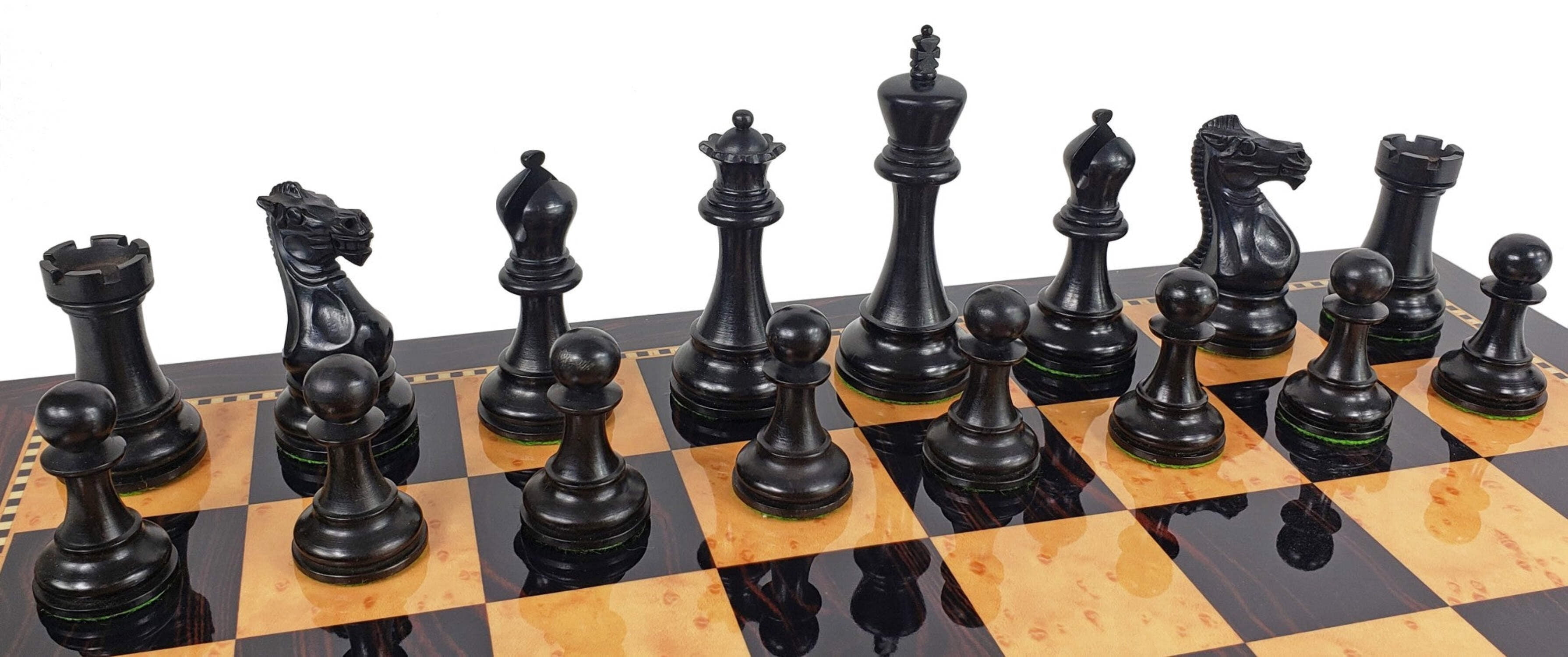 Black  Natural 3 3/4" Anderssen Staunton Wood Chess Set 18" Walnut Color Board