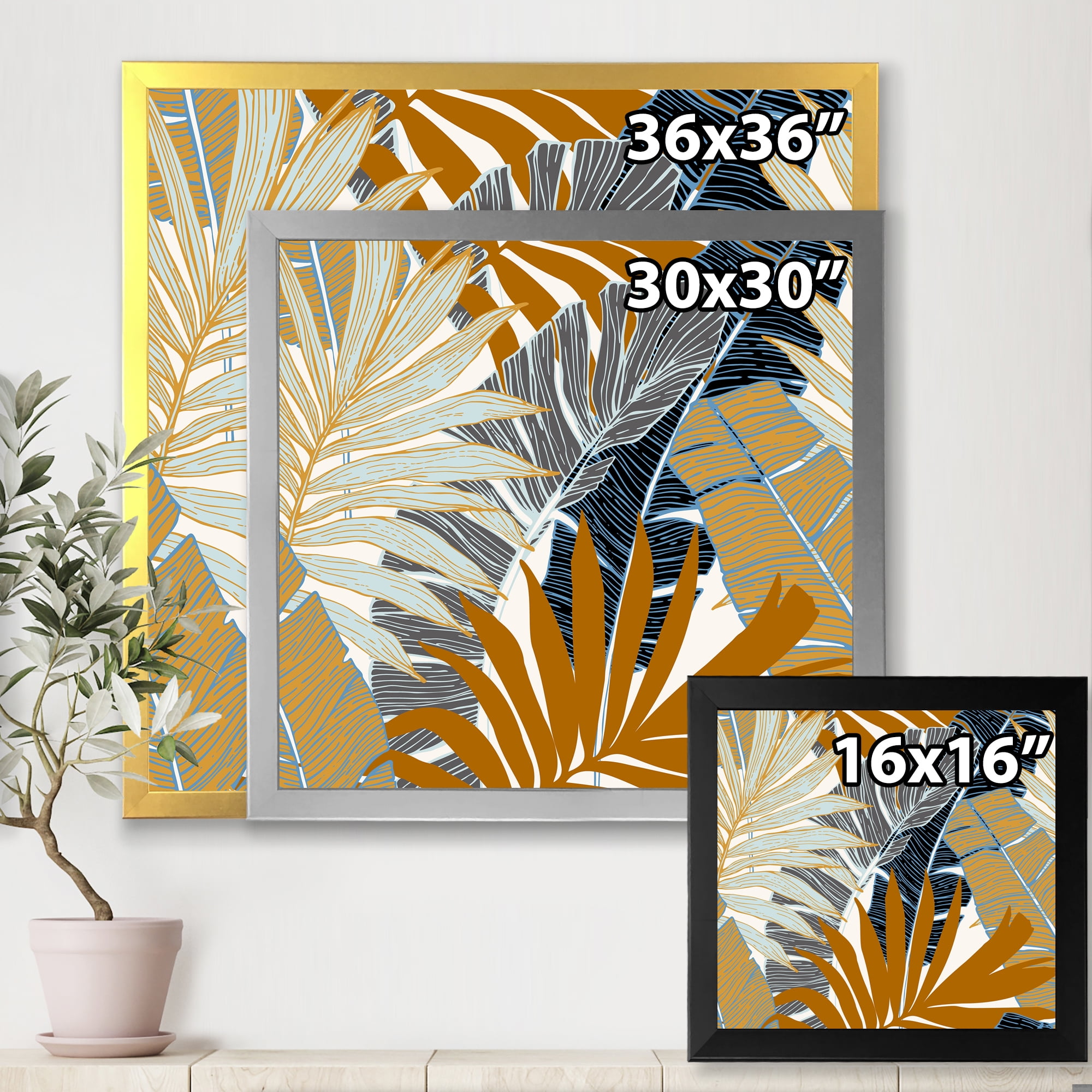 ArtbyHannah 2 Pieces 16x24 inch Modern Abstract Canvas Wall Art Set with  Gold and Orange Blocks Paintings for Living Room