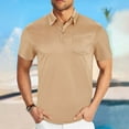 thumbnail image 1 of Styesk T Shirts for Man Men Solid Color Breathable Motion Pocket Button Short Sleeve Turndown Collar Blouse, 1 of 5