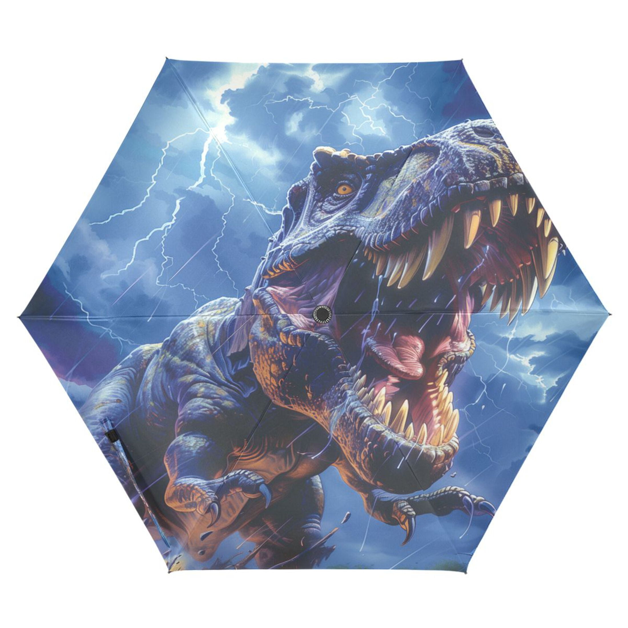 Compact Sun Umbrella Windproof Travel Umbrellas for Rain Strong Portable UV Protection Fierce Dinosaurs in Thunderstorm