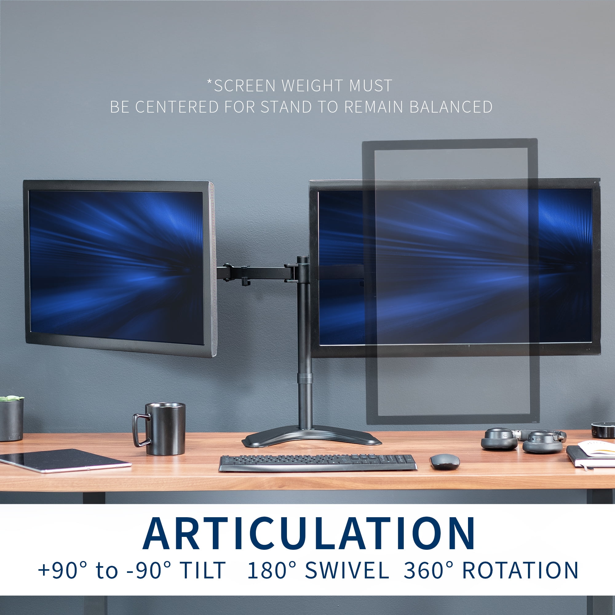 VIVO Black Dual Monitor Articulating Desk Stand Mount, Fits Up to 32" Screens