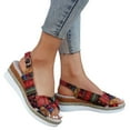 thumbnail image 2 of LFXJVY Wedge Heel Sandals For Women Platform Bohemian Style Open Toe Ankle Strap Backstrap Holiday Beach Summer Espadrille Red 37, 2 of 8