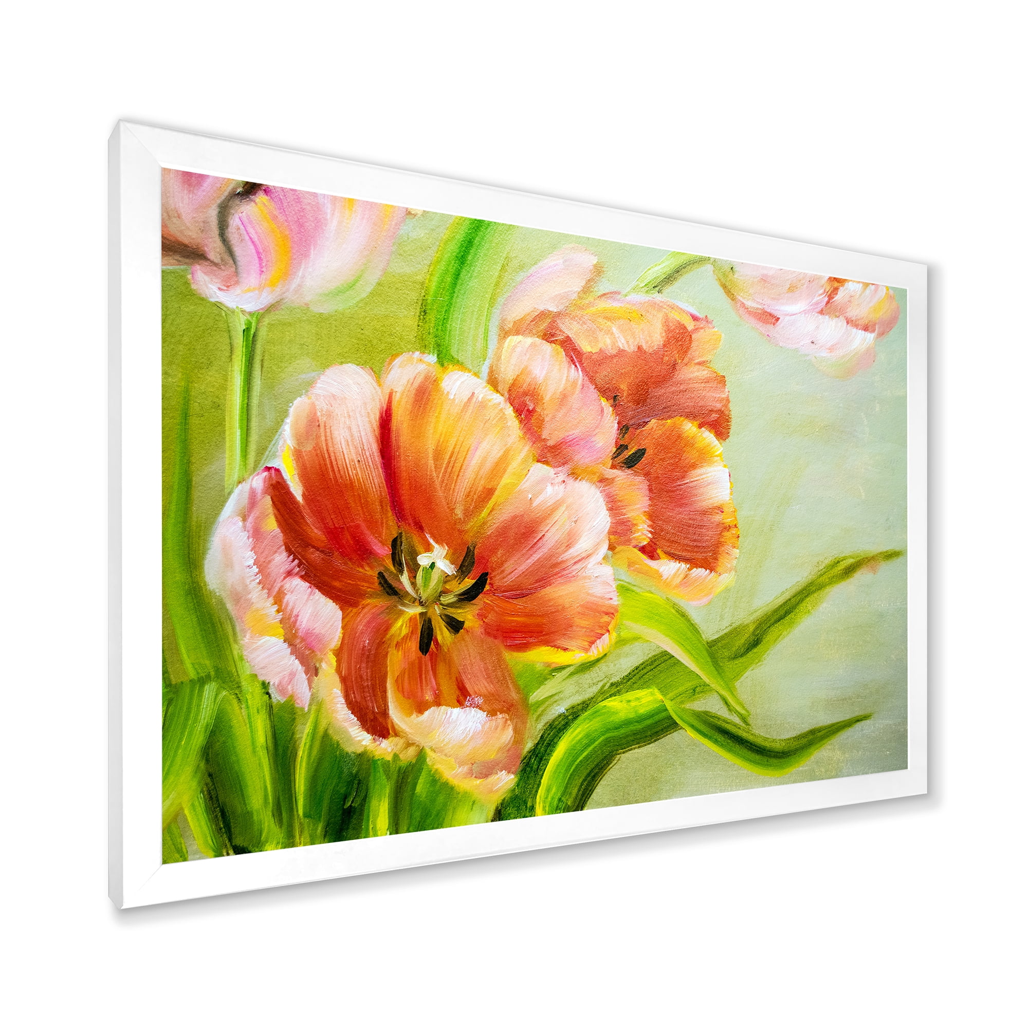 Designart 'Ancient Red Tulips Flowers II' Traditional Framed Art Print