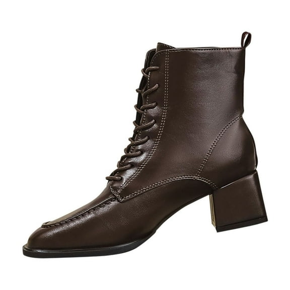 Wensltd Pointed Toe Boots Women Mid Heel British Style Square Toe Fashion Office Work Shoes