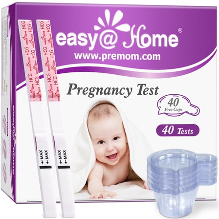 Easy@Home 40 Pregnancy Test Strips   40 Urine Cups - Early Detection, Fast Clear Results - Compatible with Premom App, for TTC Women