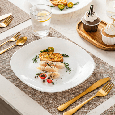 6 Pcs Dinnerware Set, Opal Glass, Squircle Plate, White Set, Dinner Plate Set