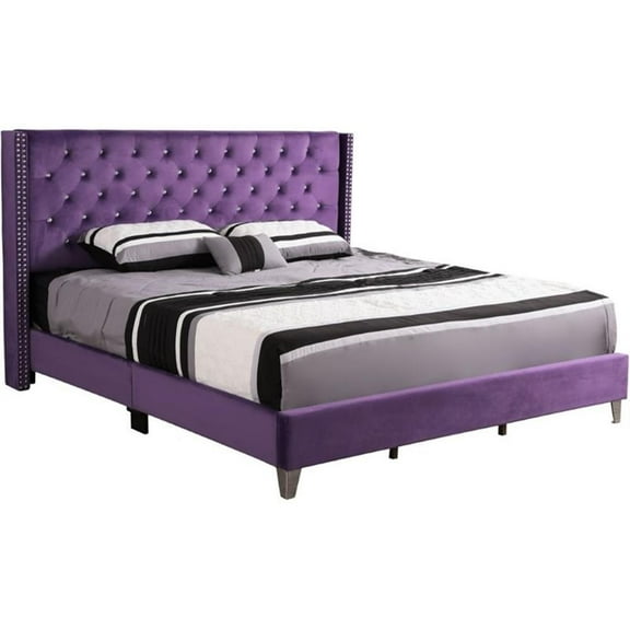 Maklaine Transitional Twill Fabric Upholstered King Bed in Purple