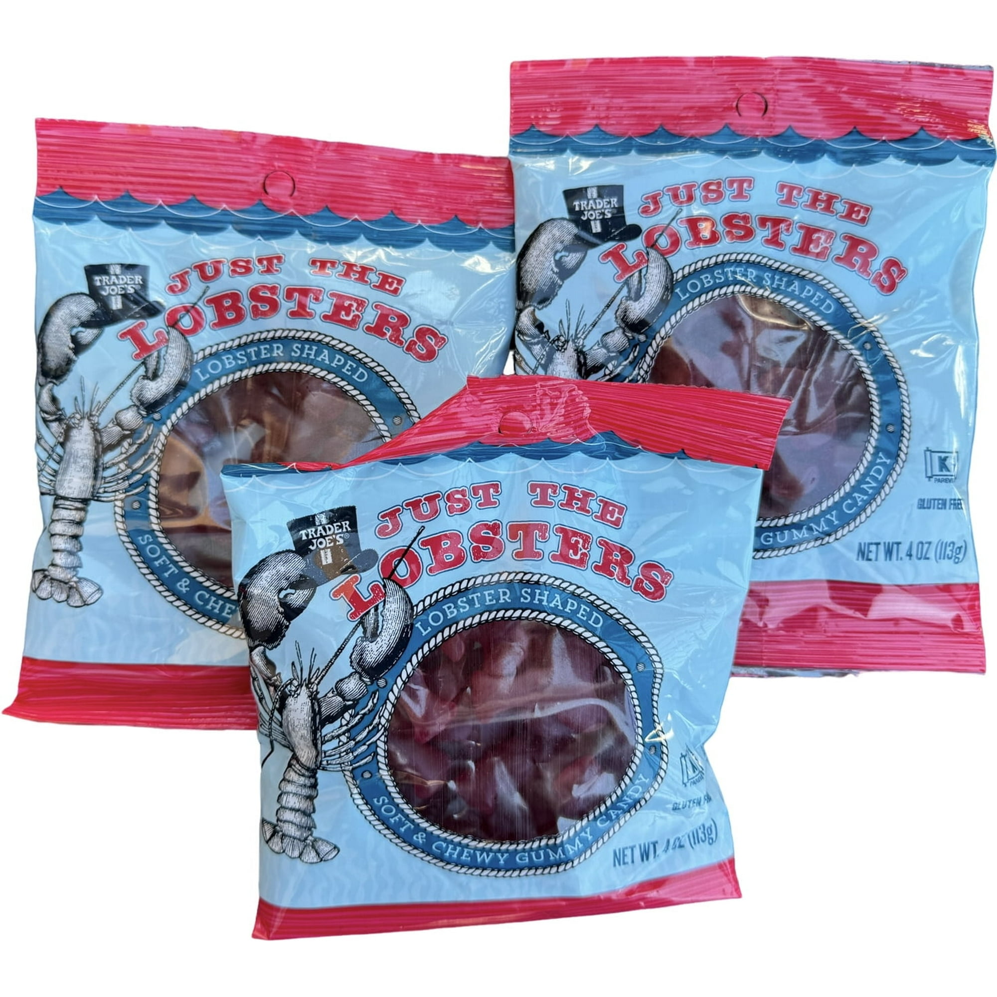 Trader Joe's Just The Lobsters, Lobster Shaped Soft & Chewy Gummy Candy (Pack of 3)