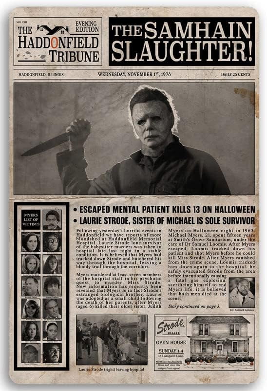 Michael Myers Kills Again The Haddonfield Tribune Newspaper Wall Sign