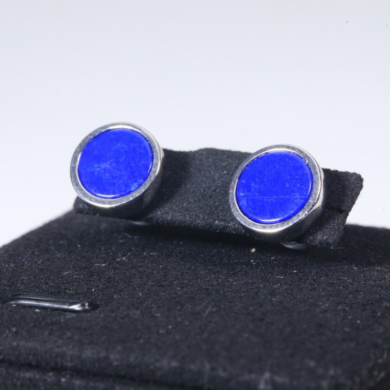 White Gold Plated Lapis Lazuli Stud Earrings – Round Natural Blue Gemstone, Hypoallergenic Minimalist Geometric Jewelry for Women & Men with RTT Jewelry Box