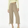 thumbnail image 5 of Hauaitttt Women's Solid Color Drawstring Cropped Linen Pants Casual Capri TrousersTrousers Women Pants Casual Elastic Waist Straight Leg Womens plus Size Pants Casual Work Linen Womens Casual Pants, 5 of 8