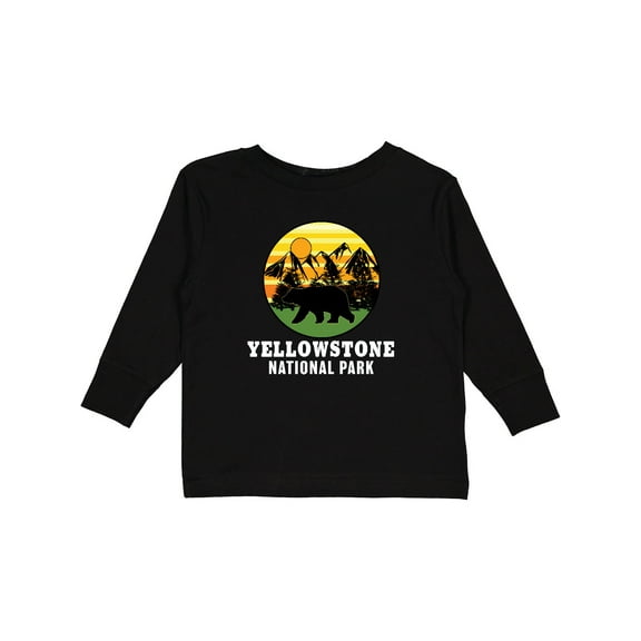 Inktastic Yellowstone National Park with Bear Mountains and Trees Cricle Boys or Girls Long Sleeve Toddler T-Shirt