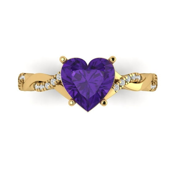 Solitaire with Accents Engagement Ring for Women - 2.1ct Natural Amethyst in 14K Yellow Gold Promise Ring