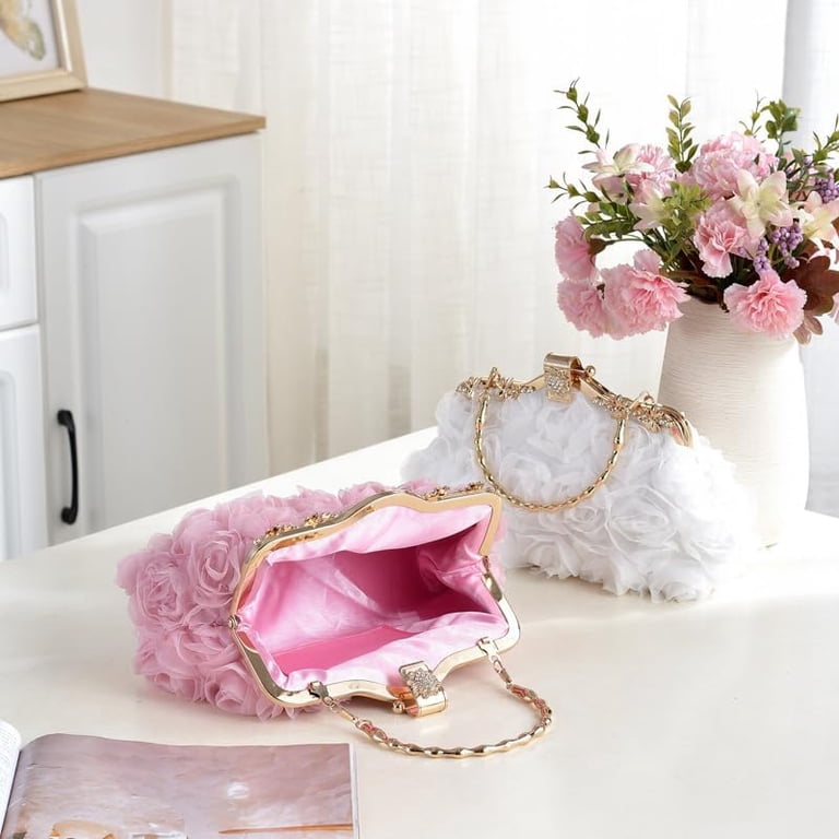DTTRTHD Floral Lace Evening Clutch Purse, Rose Wedding Handbag with Chain Strap, Bridesmaid Dress Bag, Women's, Size: Small, Beige DTTRTHD Floral Lace Evening Clutch Purse, Rose Wedding Handbag with Chain Strap, Bridesmaid Dress Bag, Women's, Size: Small, Beige