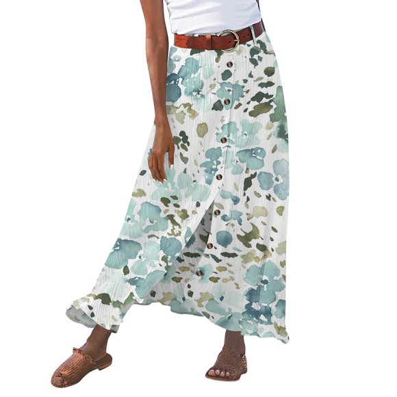 Felwors Jupe Fendue Taille Mi-Haute en Coton et Lin Uni d'Été pour Femme