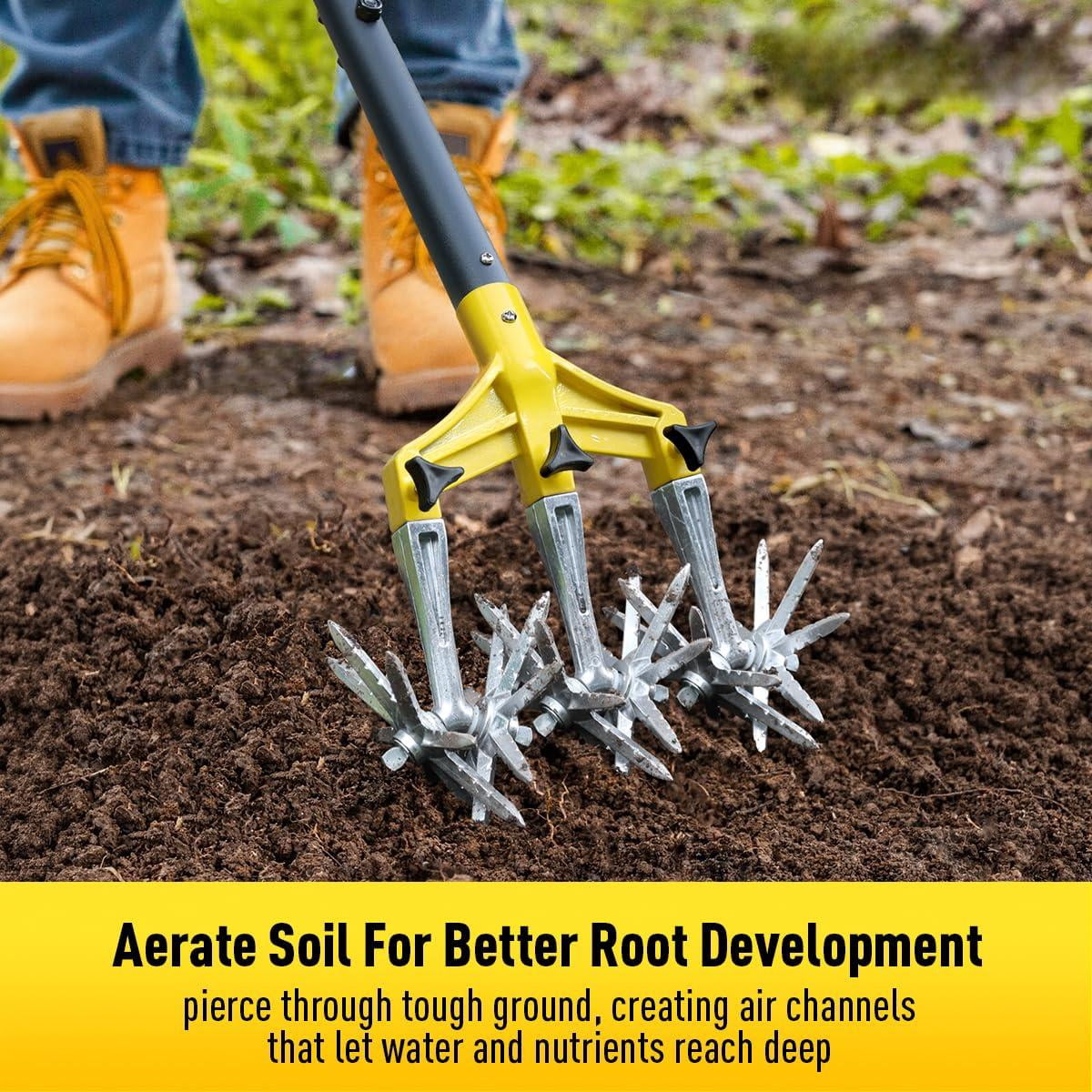 Rotary Cultivator Garden Tool 61''  Hand Tiller With Detachable Aluminum Tines Cultivators For Gardening Soil Or Reseeding Grass Manual & Tillers Flowers Beds