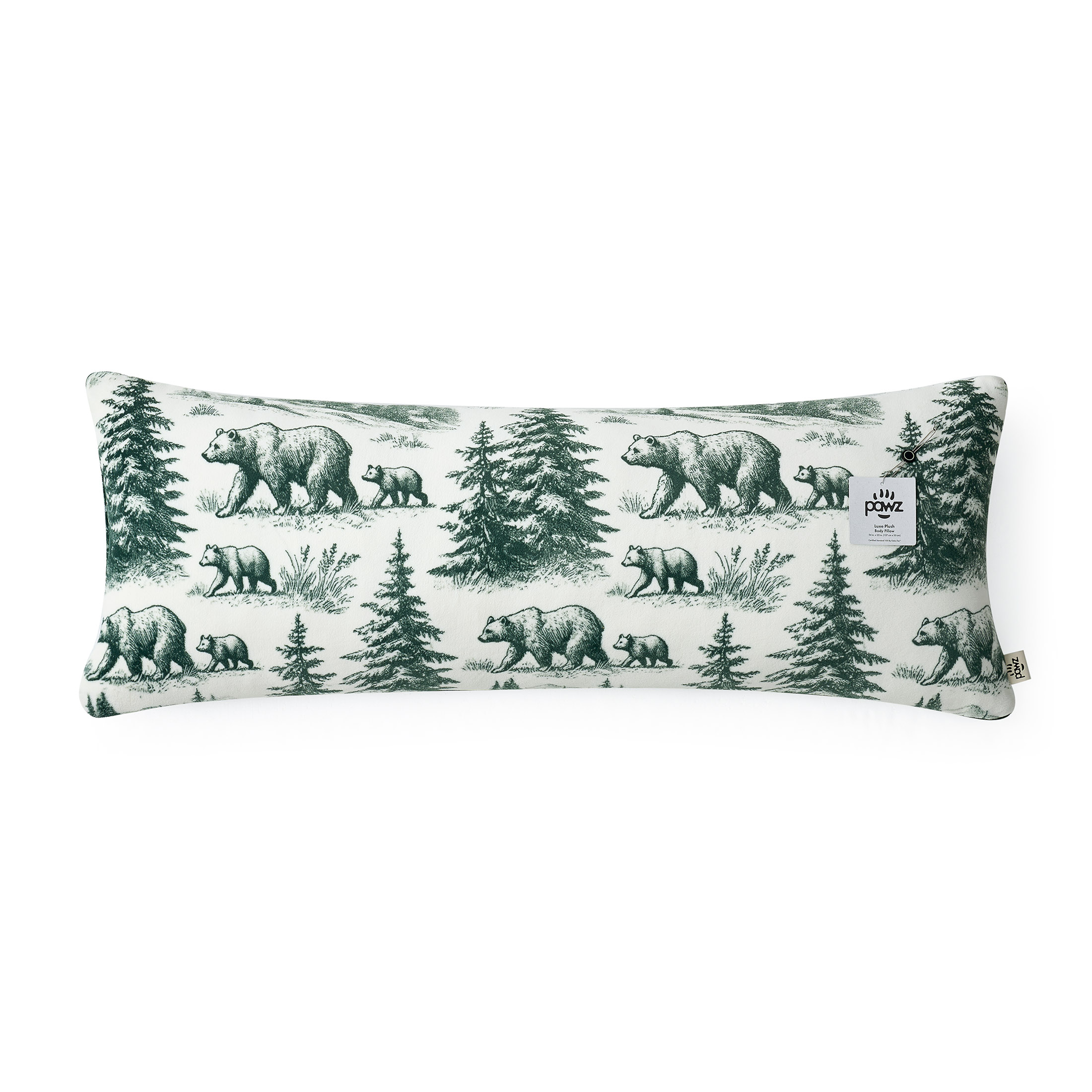 Pawz Pine Green Tree Soft Fleece 20"x54" Body Pillow, for Adults and Teens