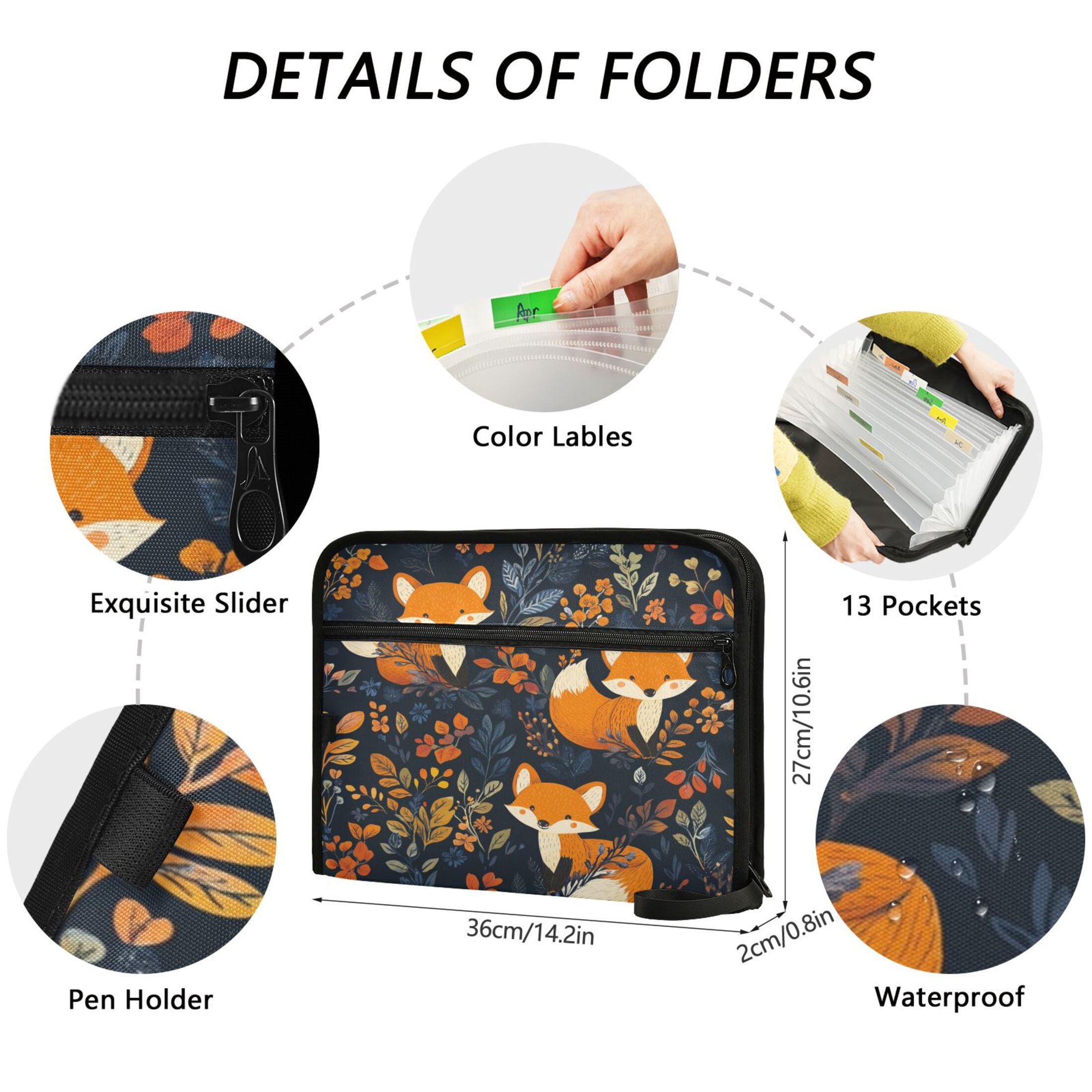 WOBOGO Cute Fox Pattern Expanding File Folder Letter Size Accordion Filing Organizer 13 Pocket Separate Organ Pocket