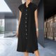 thumbnail image 4 of Vestido Con Bolsillo De Lino Y Algodón Vestido maxi con botones de lino y algodón Suelto Manga corta Uso diario (Negro L) Ygjytge para Mujer Negro T XXL, 4 of 6