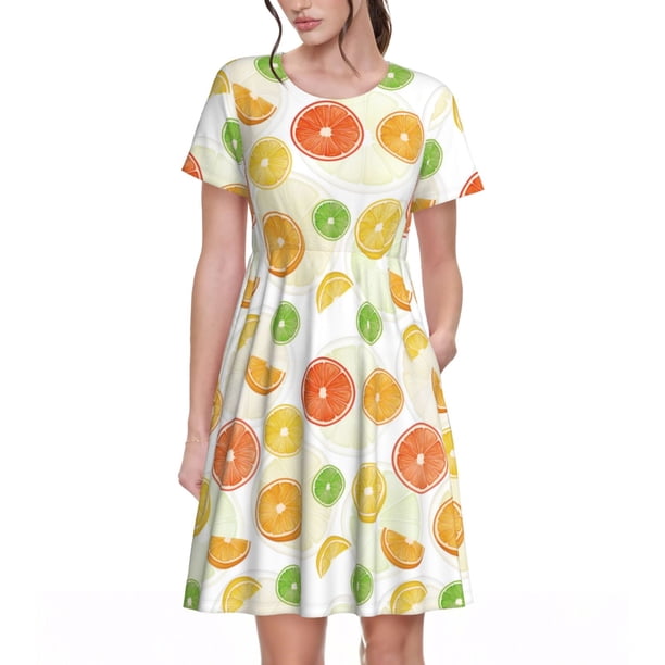 Disketp Colorful Lemons para Vestido de Manga Corta para Mujeres, Vestidos de Verano para Mujeres, Casual y Holgado para la Playa