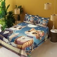 thumbnail image 2 of Ambesonne Cat Fitted & Top Sheet Set with Shams, Romantic Date Night Funny Kitty, Dark Blue Apricot, 2 of 5