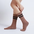 thumbnail image 2 of Socks - Cozy Warm Non Slip Crew Socks - for Home, Indoor Yoga, and Hospital - Men and Women - Stripe-Tan+green, 2 of 5