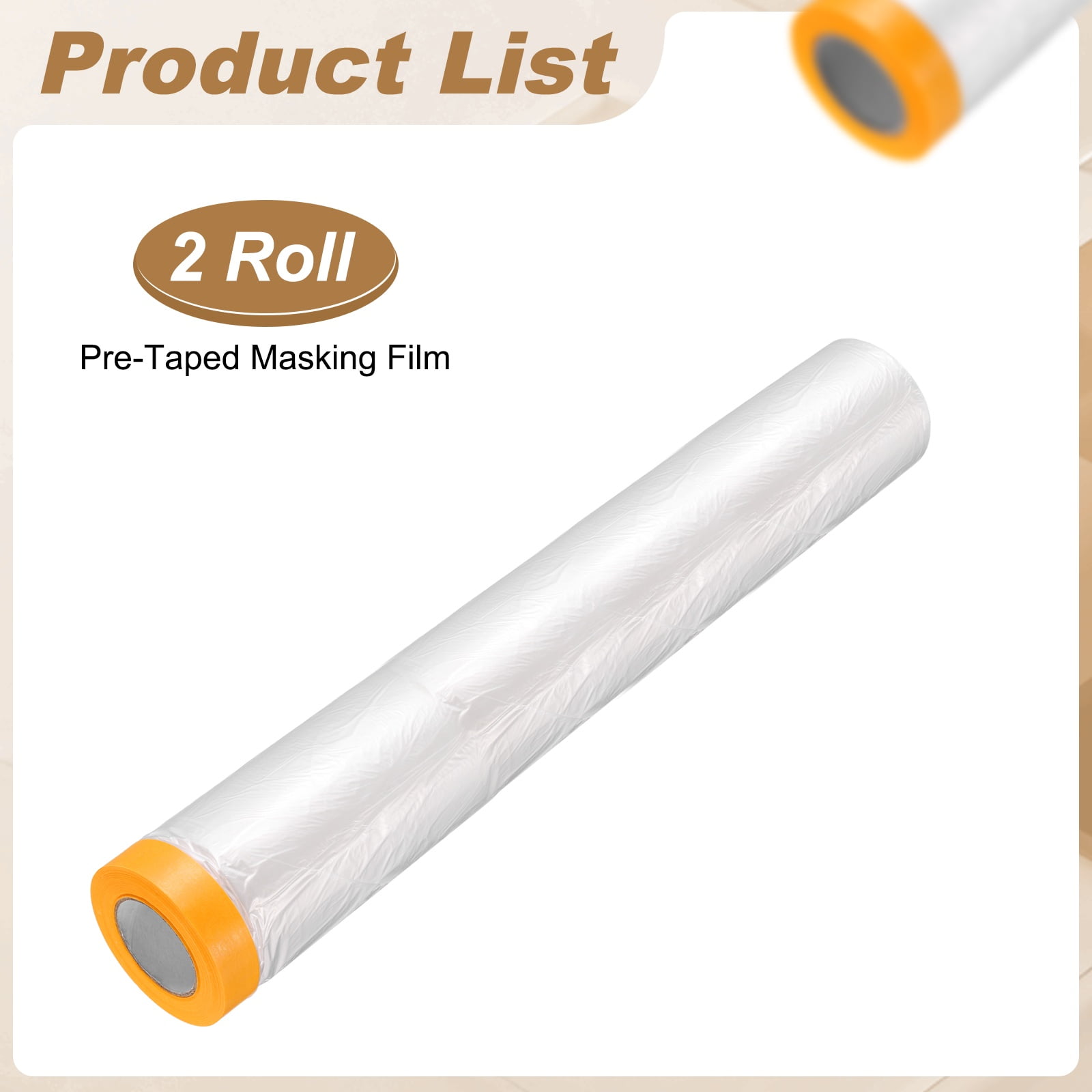 Uxcell 2pcs Pre-Taped Masking Film 157.5"x65ft Adhesive Tape and Drape Painters Plastic Drop Cloth Film with Tapes Plastic Sheeting for Automotive Painting Covering, Clear