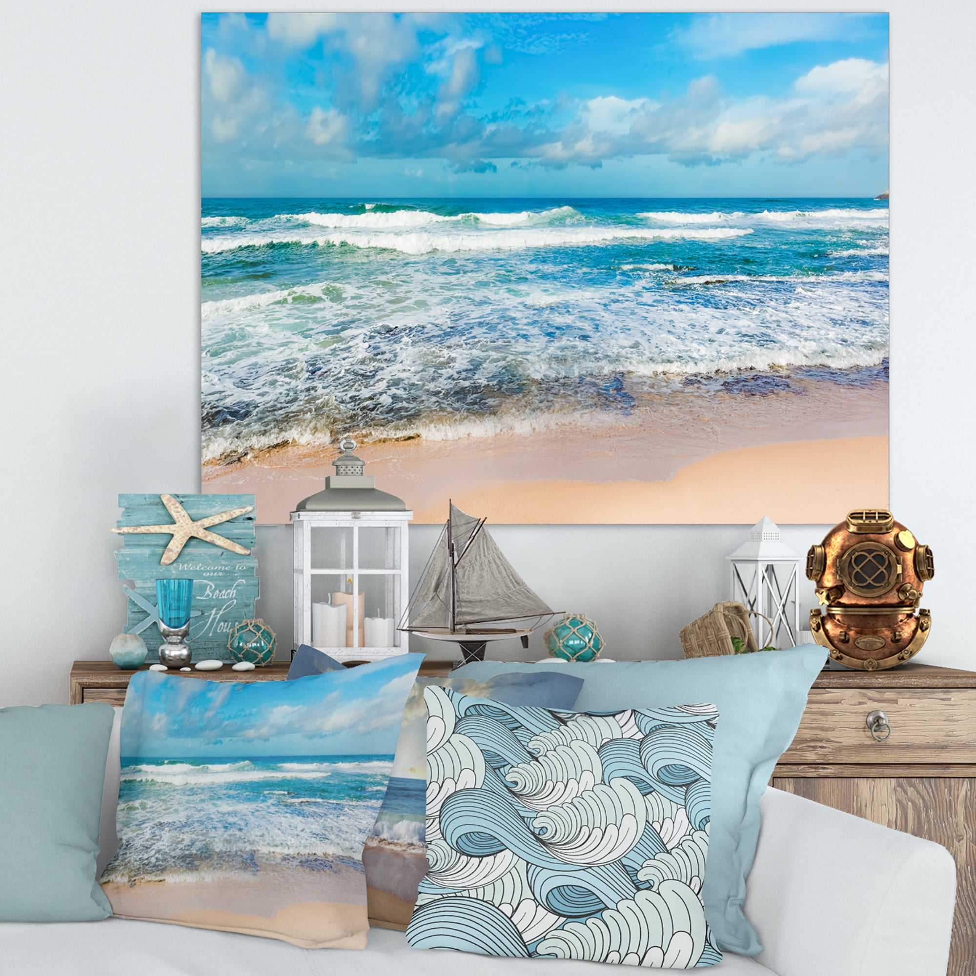 Designart 'Indian Ocean Panoramic View ' Extra Large Seashore Canvas Art