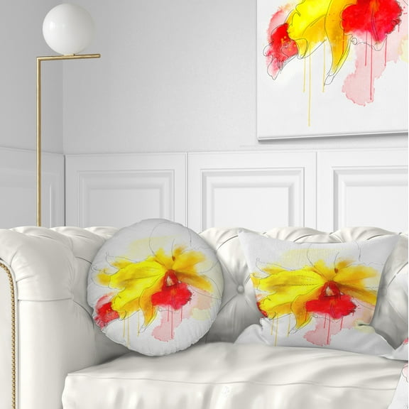 Designart Yellow Iris Flower with Red Splashes - Floral Throw Pillow - 12x20