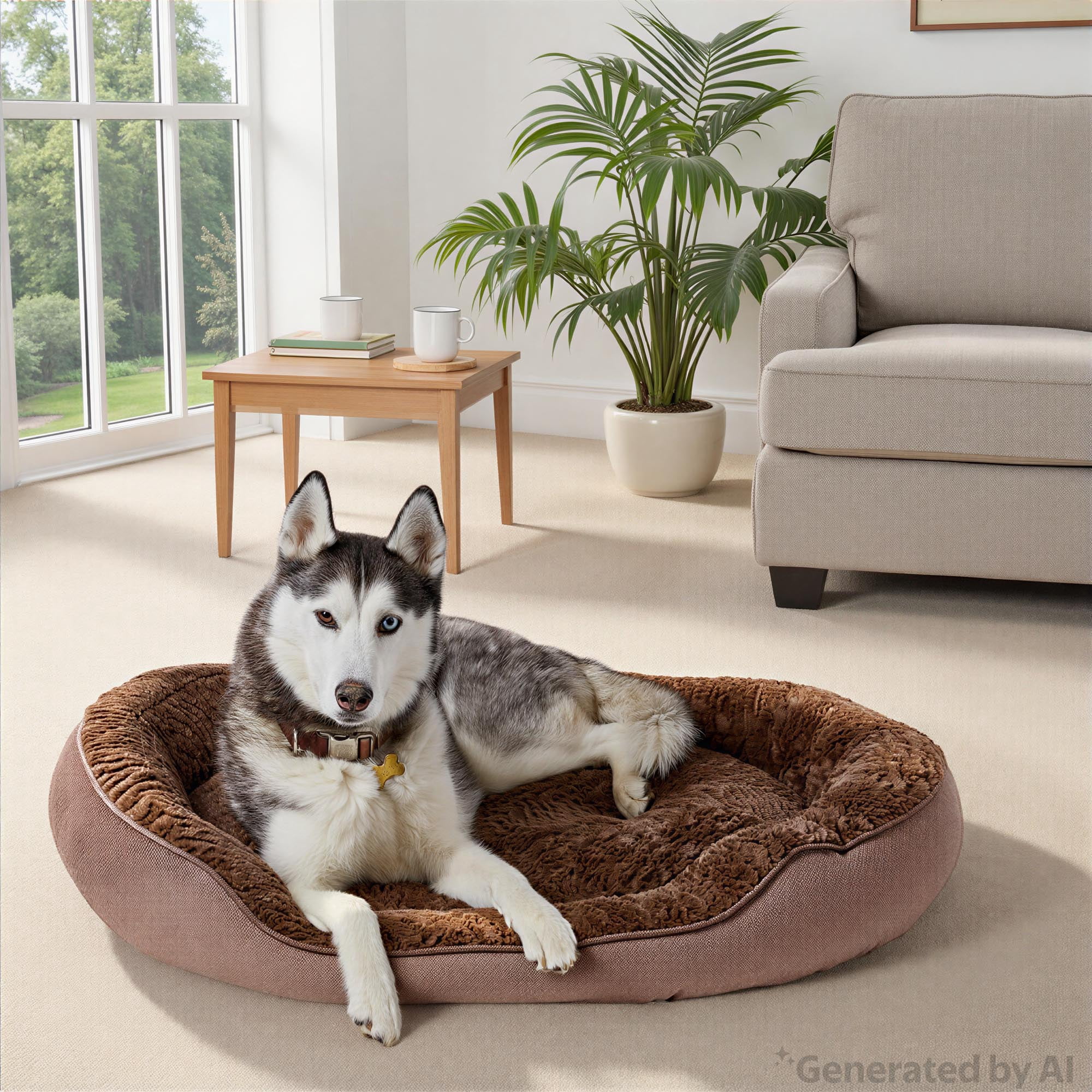 Vibrant Life Large Oval Cuddler Bolster Cat or Dog Bed, Brown, 32" x 42"