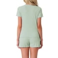 thumbnail image 3 of INSPIRE CHIC Womens Pajama Set Soft Short Sleeve Shorts Set Crewneck Ruffle Lounge Set with Pocket XS Green, 3 of 6