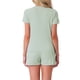 thumbnail image 3 of Conjunto de pijama para mujer INSPIRE CHIC de 2 piezas con top de manga corta y pantalones cortos con volantes, incluye bolsillo, talla XL, color verde, 3 of 6