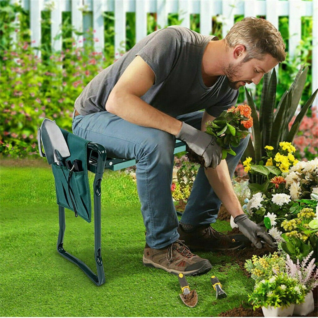 2-IN-1 Garden Kneeler Folding Gardman Thicken Padded Seat Stool with Gardening Work Tool Bag