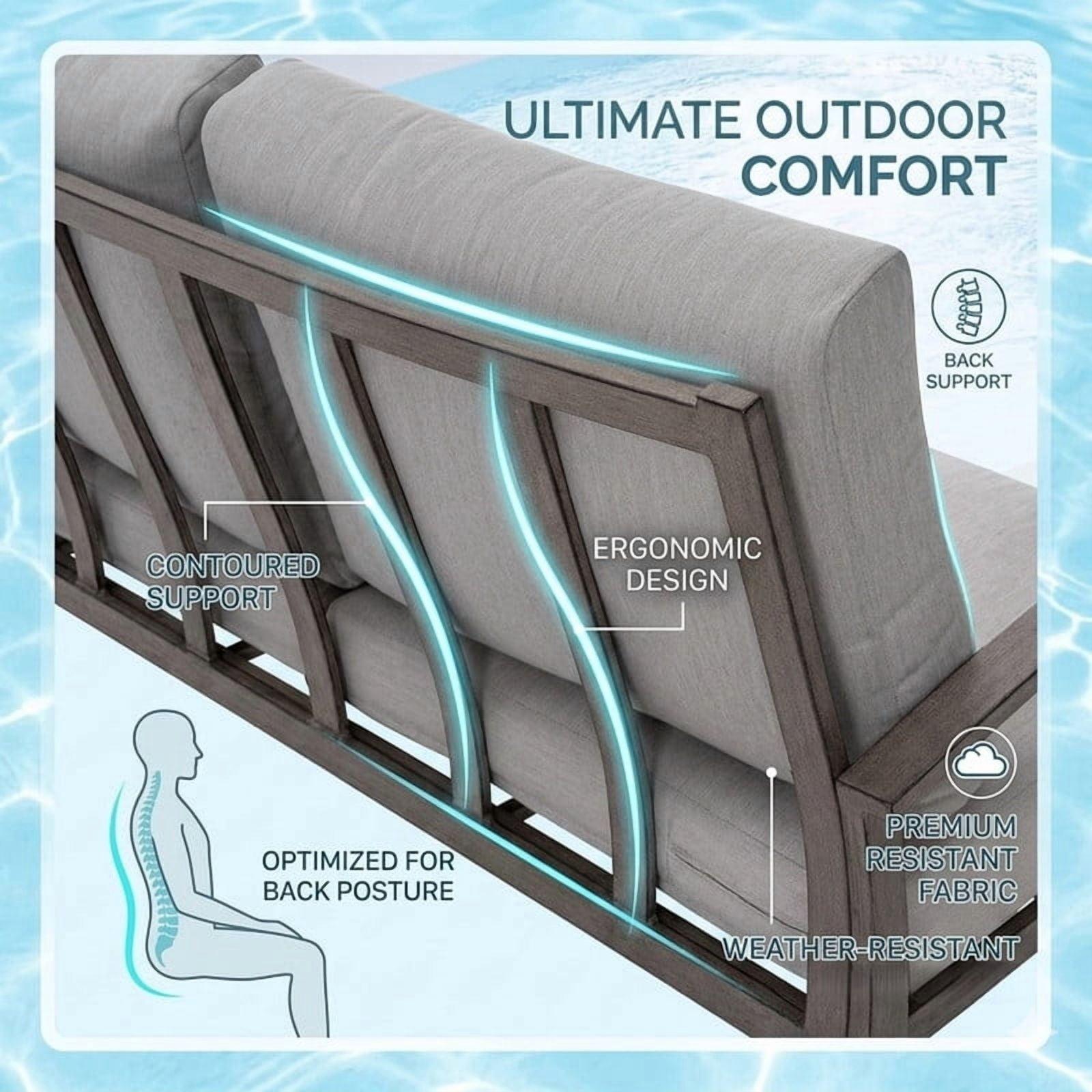 Howcool Outdoor All-Weather Loveseat with Cushion, Aluminum Frame Sofa Chair with Armrest