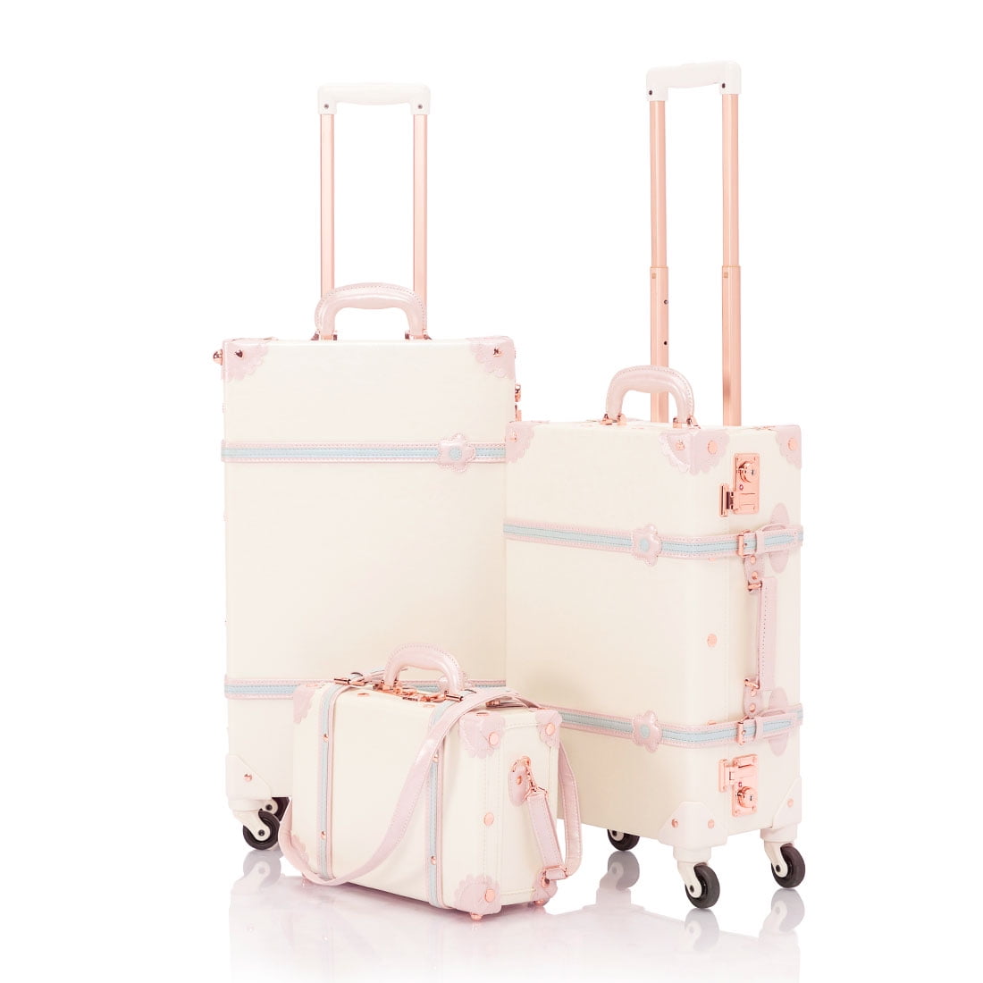 COTRUNKAGE Vintage Suitcases Set on Wheels, 20 Inch White Carry-on Luggage  2 Piece Set with 13 Hard Shell Train Case Womens, Cream White