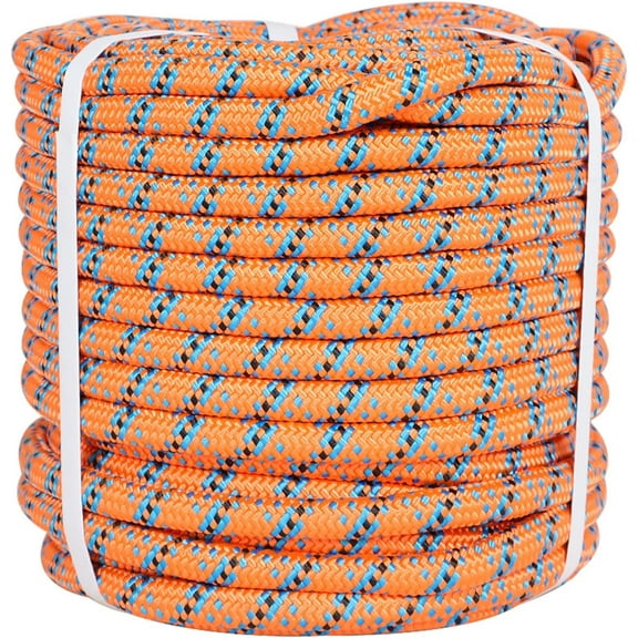 PET-U Arborist Bull Rope, 1/2 Inch by 150 Feet 32 Strand High Strength Tree Rope for Flagpole Halyard Clothesline Camping Sailing Swings (Orange, Blue, & Black,18KN)