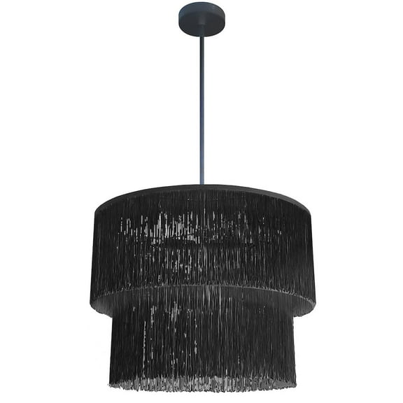 Dainolite 4 Light Matte Black Chandelier w/ Black Fringe