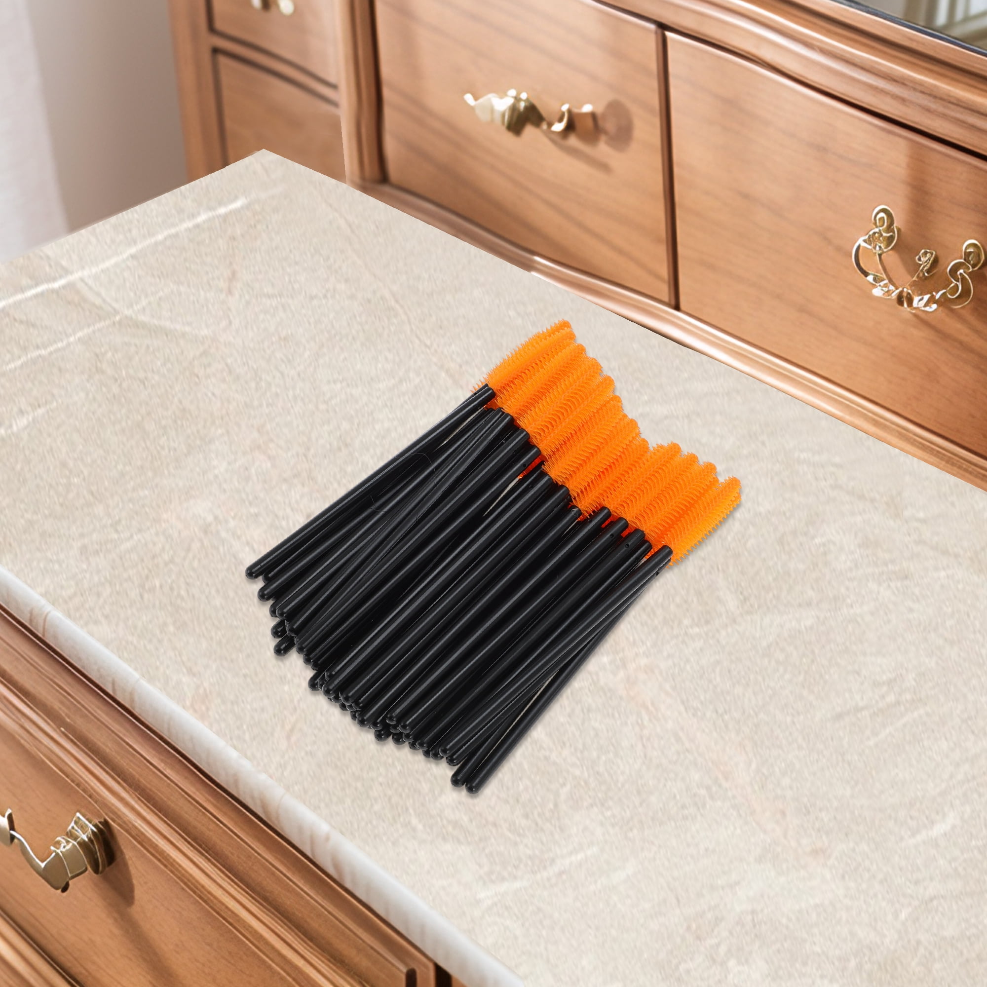 Unique Bargains Makeup Lightweight Silicone Eyelash Brush Black Orange 50 Pcs