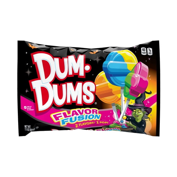 Dum Dums Flavor Fusion Halloween Candy, Allergen Free Lollipops, Hard Party Candy, 7.1oz Bag