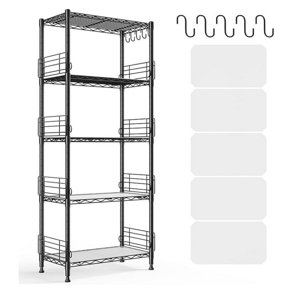 5 Tier Metal Shelving Unit Pantry Storage Shelves Adjustable Metal Wire Shelf with Side Blockers 59.1" H Standing with & Shelf Liners for Kitchen Pantry Bathroom Closet