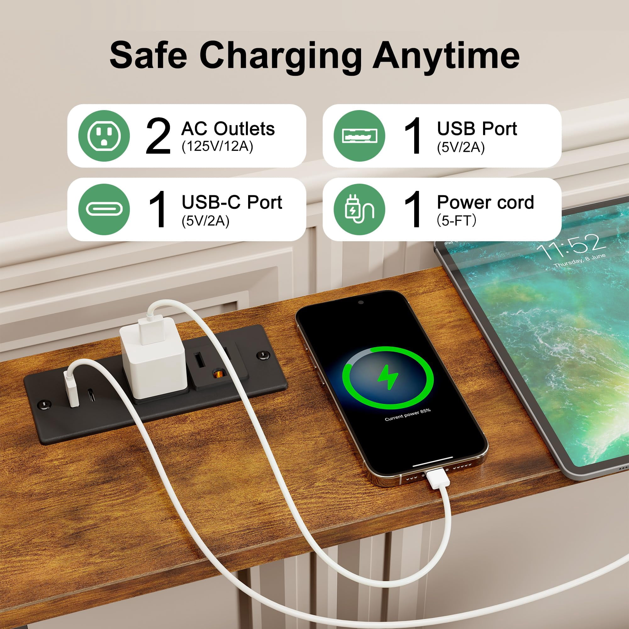 2 Pack 79" Behind Couch Table with Adjustable Height Narrow Console Sofa Table with 2 Power Outlets Long Entryway Table for Hallway Bedroom Living Room Decor Foyer Furniture Rustic Brown