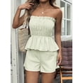 thumbnail image 5 of Women'S 2 Piece Striped Shirred Ruffle Strapless Bandeau Tops and Shorts Set Green L, 5 of 8