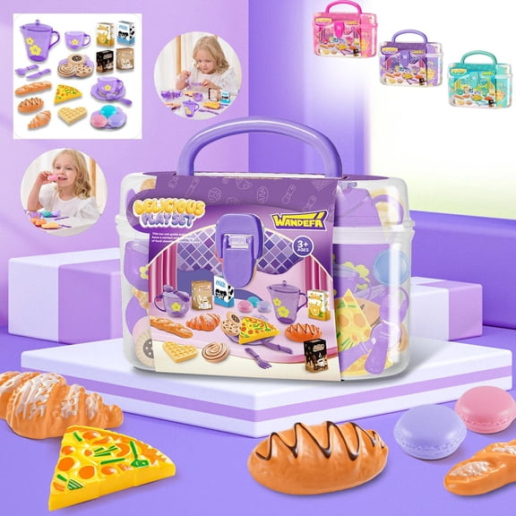 Kids Pretend Play Tea Party Set, Toddler Kitchen Play Food Accessories with Tea Cups Cookies Pizza, Educational Imaginative Toy, Birthday Gift for Toddler Boys Girls Ages 3 4 5 6 Years Old