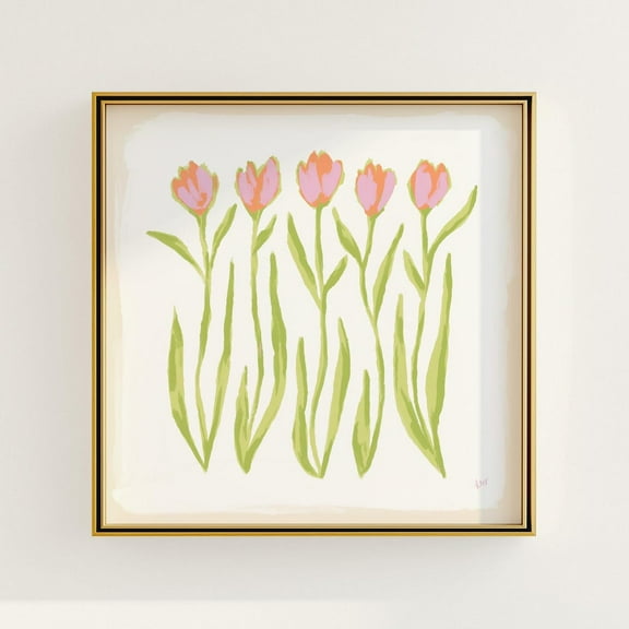 Pink & Green Tulip Floralmodernouthern Botanical Print, Grandmillennial, Elegant Preppy Chinoiserie Decor Wall Art, Modern Wall Decor, 16x16 UNFRAMED